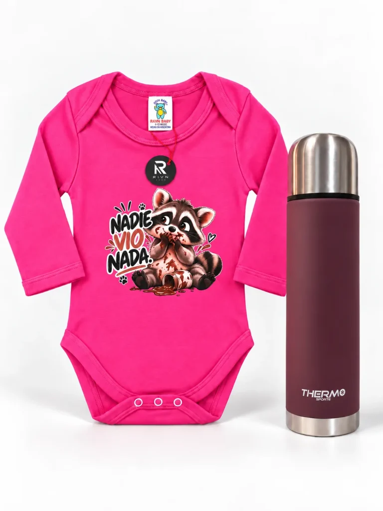 Body Nadie vio nada de RIVN STUDIO, 6-12 meses, pack con termo